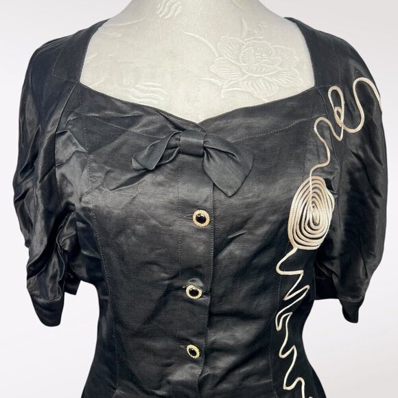 Vintage Italian Black Puff Sleeve Mini Dress Small - Picture 2 of 10